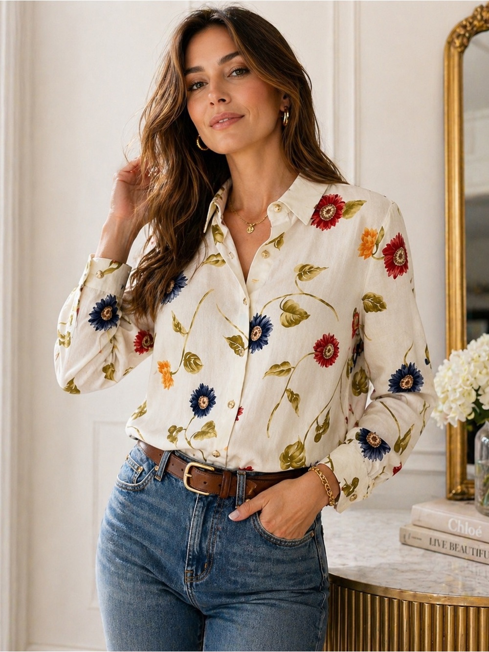Talbots 100% Linen Floral Blouse Size 8 | Cottagecore Preppy Spring Top